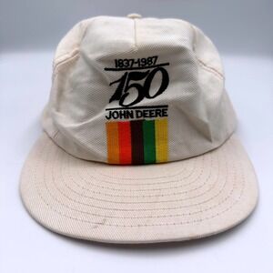 Vintage John Deere 150th Anniversary Hat 1837-1987 Snapback Cream Workwear Cap